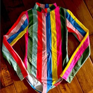Mini Boden swimsuit , 9-10y , striped , long sleeve